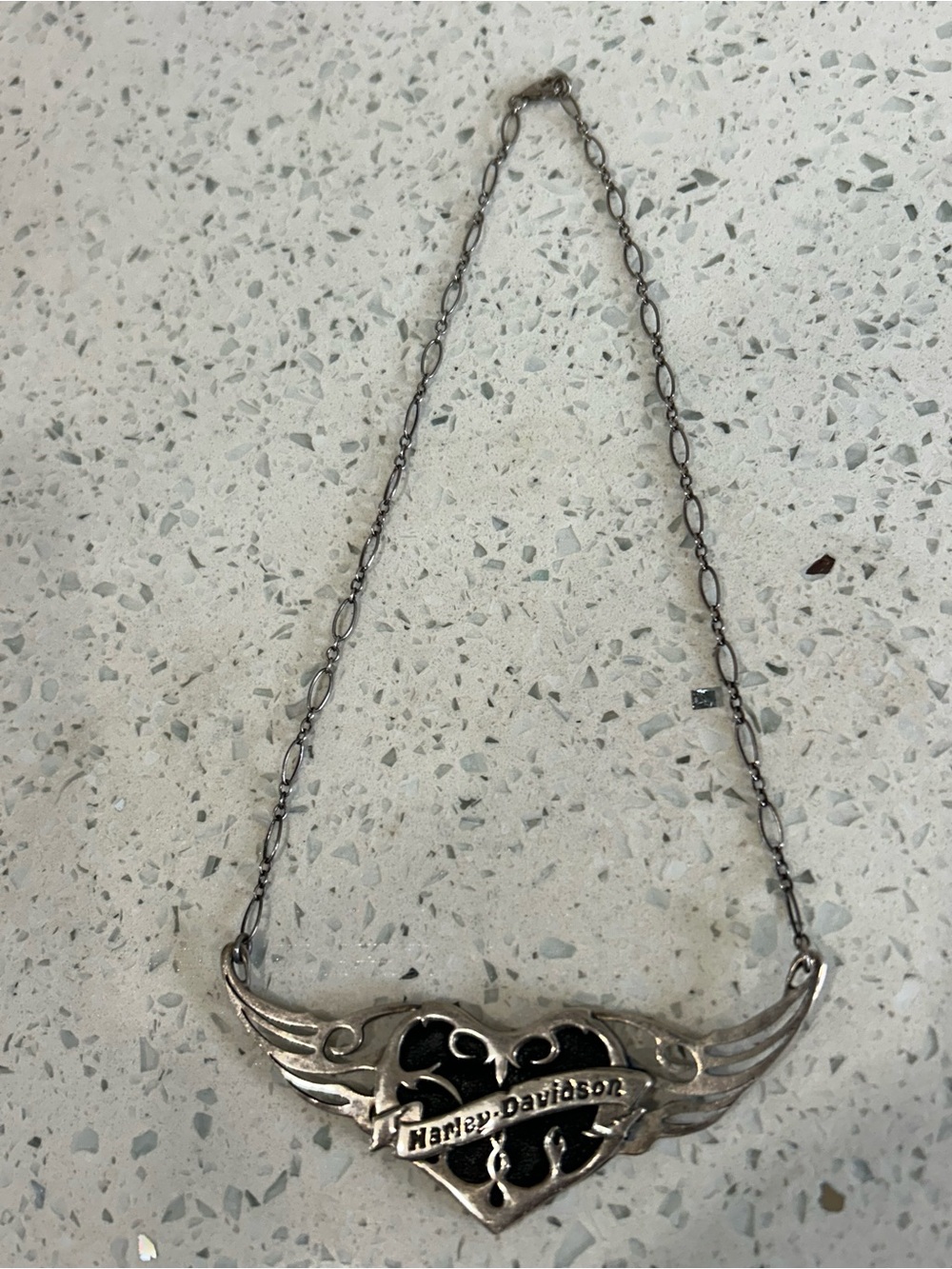 Sterling Silver 925 Harley Davidson heart angel wing choker